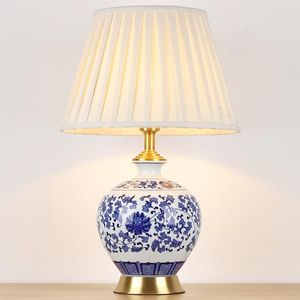 Lampes de table Style chinois moderne bleu et blanc en céramique chevet salon chambre rétro El lampe décorative MJ1125