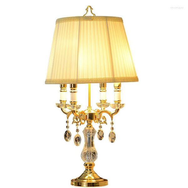 Lampes de table moderne cristal clair lampe chambre chevet bureau tissu abat-jour déco D40cm H70cm classique décoration LED