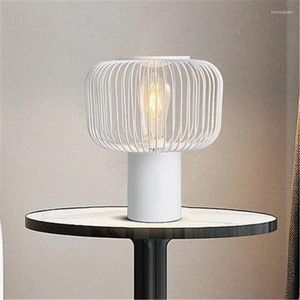 Lámparas de mesa, lámpara Led blanca de hierro forjado creativa moderna, estudio de arte, luz de noche, jaula de pájaros, luces de diseño