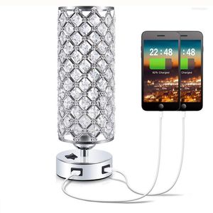 Lampes de table moderne cristal lampe latérale argent creux lumière USB port de charge chambre décoration chevet nuit