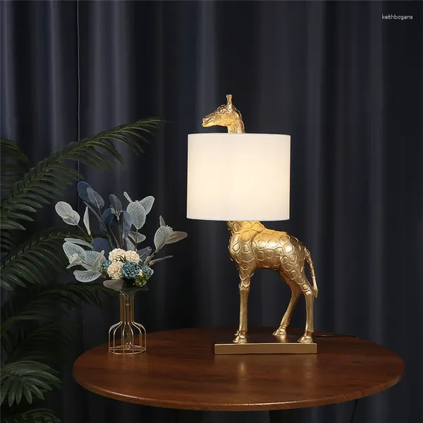 Lampes de table Lampe design moderne LED résine girafe bureau tissu animal éclairage créatif salon chambre stand luminaires