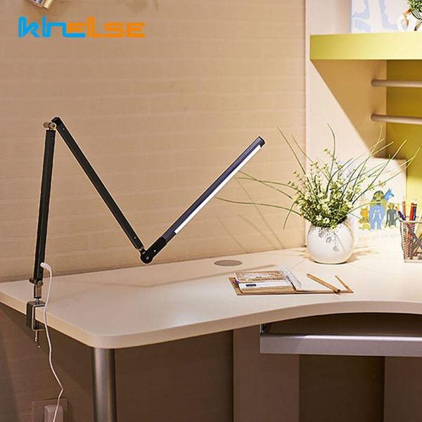 Lampes de table Moderne Dimmable LED Lampe de Bureau Avec Pince Réglable Swing Long Bras Bureau D'affaires Étude Bureau Lumière Pour Luminaire