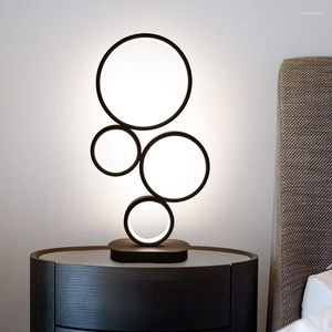 Lampes de table Lampe à LED moderne à intensité variable Anneau rond Nuit Conception unique Éclairage à 4 cercles Lumière réglable pour la lecture de chevet