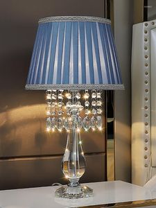 Tafellampen moderne mode kristallen lamp slaapkamer bedkamer woonkamer luxe warm romantisch huwelijk Amerikaans blauw