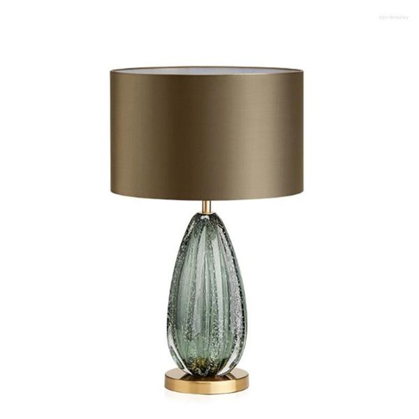 Lampes de table moderne décor à la maison chambre lampe E27 teinté vert foncé verre Support rond tissu abat-jour luminaires