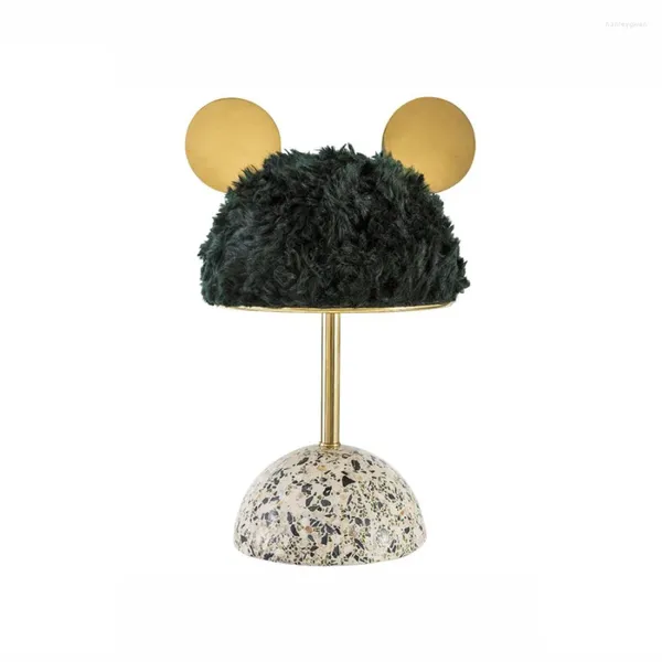 Lámparas de mesa Modern Ins Light Luxury Mouse Ear Animal Lámpara de plumas Mesita de noche Sala de estar Dormitorio Real S B