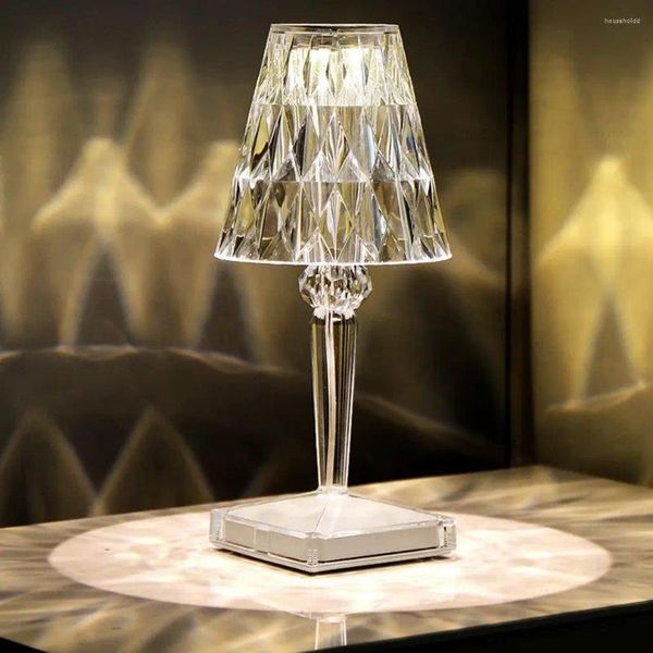 Lámparas de mesa Moderna Italia Kartell Diamond Lámpara de acrílico Barra de luz Sensor táctil portátil Dormitorio Accesorio de iluminación elegante