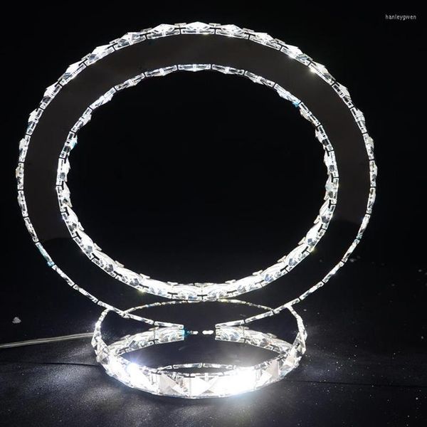 Lámparas de mesa Lámpara moderna LED Diamante Cristal Dormitorio Iluminación Anillo redondo Al lado de Accesorios de escritorio K9 Oficina de estudio