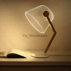 Tabellampen Moderne LED Desk Lamp 3D Visual Bend Study Leestafel houten beugel acryl bord creatief beddecoratie nachtstandlicht licht yq231006