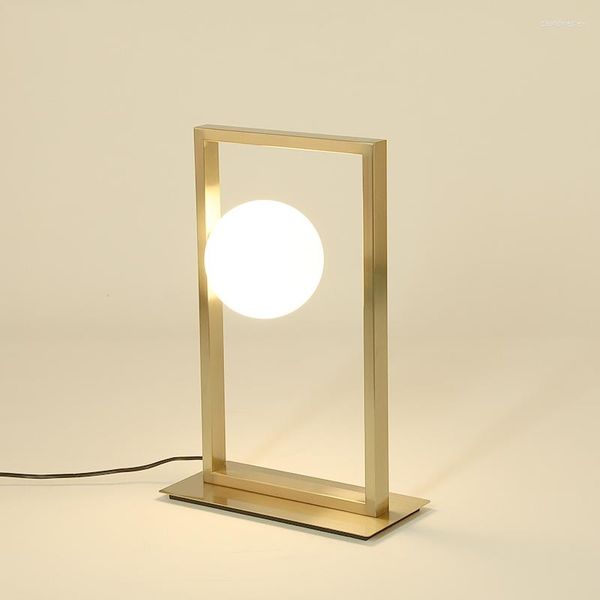 Lampes de table lampe à LED moderne pour salon chambre bureau Gloden boule de verre en acier inoxydable bois chevet bureau décor lumière