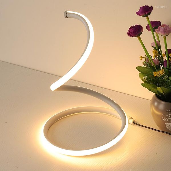 Lámparas de mesa Lámpara LED moderna Nordic Simple Iron Arc Escritorio Dormitorio Mesita de noche Sala Acrílico Iluminación decorativa Negro Blanco