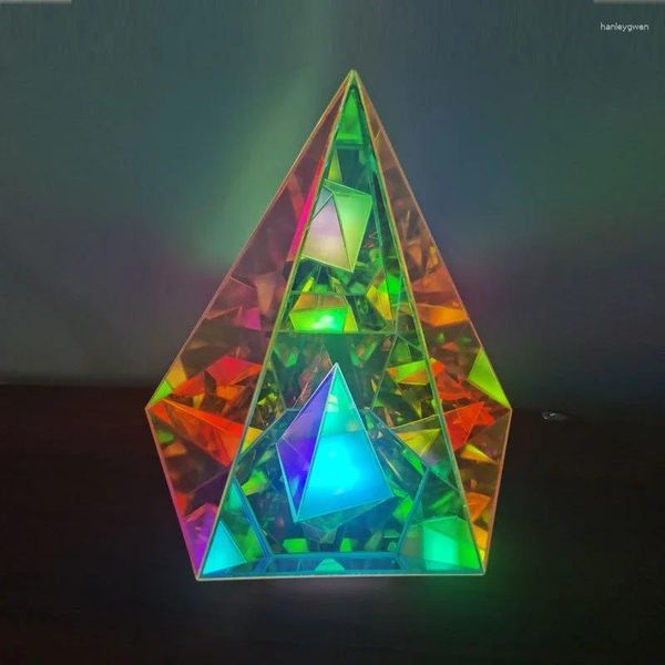 Lámparas de mesa Pyramid LED LED USB ACRYLIC Colorido Atmósfera Ligera Decoración de regalos de dormitorio en el hogar