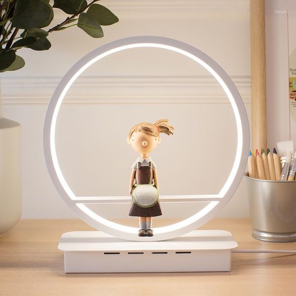 Lámparas de mesa, anillo Led moderno para sala de estar, Ángel, pájaro, niño, niña, lámpara de escritorio, dormitorio, mesita de noche, soporte nórdico, accesorios de iluminación, decoración del hogar