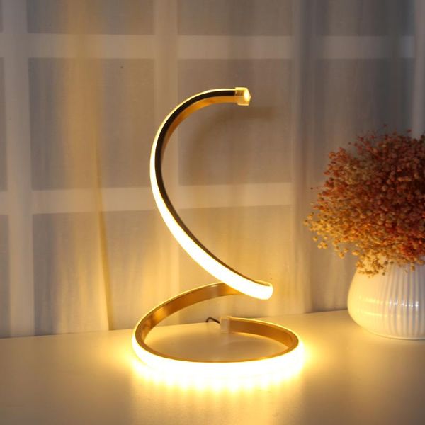 Lámparas de mesa Lámpara de espiral LED moderna Protección para los ojos Luz de lectura Alimentada por USB Noche Dormitorio Escritorio decorativo para HomeTable