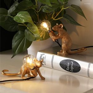 Lámparas de mesa Mini ratón de resina LED moderno para mesita de noche, sala de estar, dormitorio, escritorio nórdico, decoración del hogar, accesorios de estudio