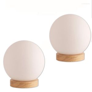 Lampes de table Lampe en bois massif minimaliste moderne E26 / E27 Abat-jour en boule de verre Salon Chambre Chevet