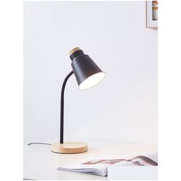 Lámparas de mesa Moderna lámpara LED nórdica Lectura de lectura Leer de madera sólida Estudio de luz de escritorio de tono táctil para sala de estar dormitorio de noche