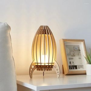 Tafellampen Moderne afstandsbediening USB Houten raketvorm Slaapkamer Nachtkastje Woonkamer Studeerbureau Home Decor Led-nachtverlichting