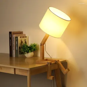 Tafellampen moderne robotvormige houten led-lamp met E14 houder doek art tint voor salon indoor studie nacht lichte bureaulichten