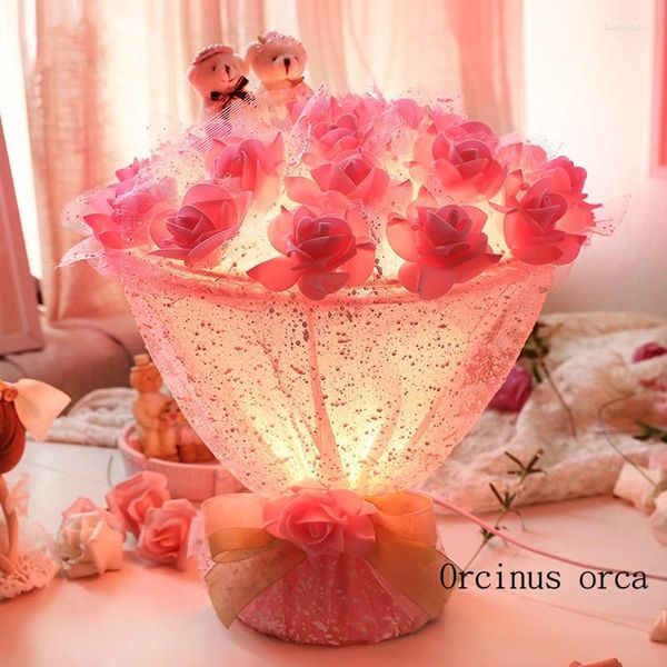 Lampes de table Moderne Romantique Fleur Lampe Valentine Cadeau Mariage Chambre Chevet Creative Roses Roses