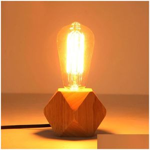 Tafellampen Moderne Tafellamp E27 Houten Bureau Diamant Nachtkastje Voor Thuis/Slaapkamer/Woonkamer Decor Eu-Plug Base Drop levering Lichten Lig Dhohr