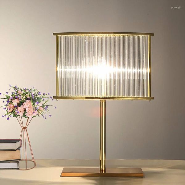 Lampes de table des tables de table en cristal transparent moderne salon de salon décor décor bourse d'éclairage LED en or