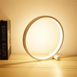 Lampes de table moderne USB LED veilleuse lampe de chevet nordique rond en aluminium cercle Dimmable noir/blanc éclairage chambre décoration