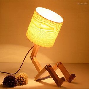 Lampes de table Robot en bois moderne pour salon chevet chambre interrupteur Led bureau Vintage lumières E27 110v 220v décor
