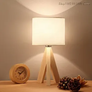 Tafellampen moderne houten led oogbescherming lamp Japans creatief massief houten slaapkamer bureau licht met vierkante driehoek