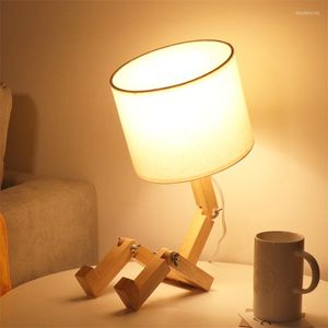 Lámparas de mesa Robot de madera moderno DIY E14 Soporte de lámpara AC110-240V Arte de tela Escritorio de madera Salón Estudio interior Luz de noche