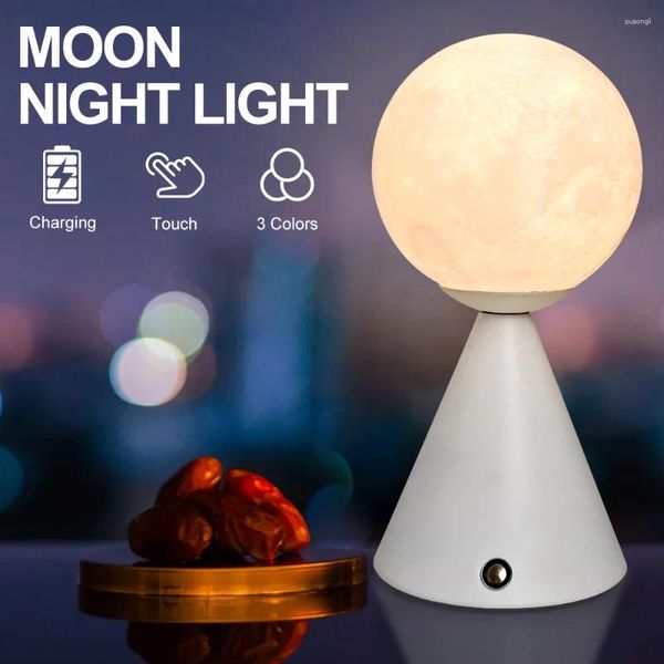 Lampes de table de la lampe de bureau de lune sans fil Touchent USB chambre rechargeable à trois couleurs ajustement de l'éclairage de la maison LED Ramadan