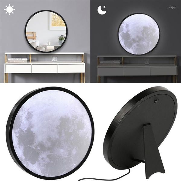 Lámparas de mesa Espejo de luna Tres colores de luz Carga USB Maquillaje nocturno Lámpara LED de pared Accesorios de dormitorio Mesa