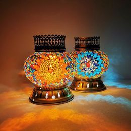 Tafellampen Marokko Turks Mozaïek Lamp Handgemaakte Gebrandschilderd glas Slaapkamer Batterij Operated en Switch LED Wireless Night