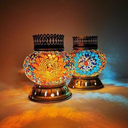Lampes de table Morocco Turkish Mosaic Lampe à main la chambre à la main Batterie en vitrail fonctionnelle et commutateur LED sans fil Night297W