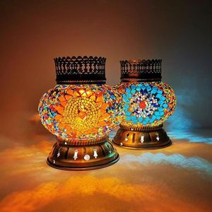 Tafellampen Marokko Turkish mozaïeklamp handgemaakte gebrandschilderd glas slaapkamer batterij bediend en schakel LED draadloze nacht254K