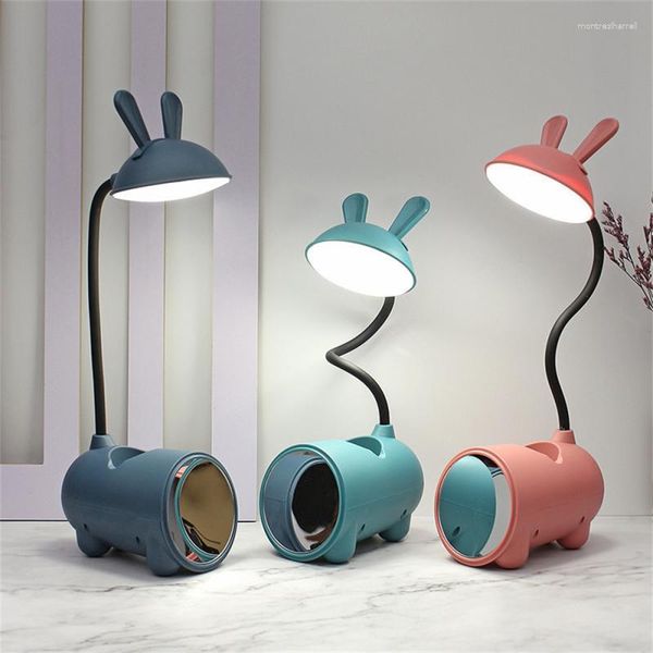 Lampes de table multifonction LED veilleuse mignonne gradation en continu tactile lampe de bureau Protection des yeux téléphone porte-stylo avec miroir