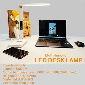 Lampes de table Lampe de bureau LED multifonction Station de charge sans fil Lampe de lecture Sortie USB