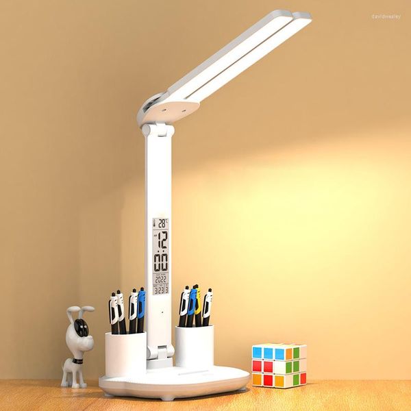 Lampes de table multifonction LED lampe de bureau avec calendrier USB tactile veilleuse porte-stylo pour lire la décoration de la maison