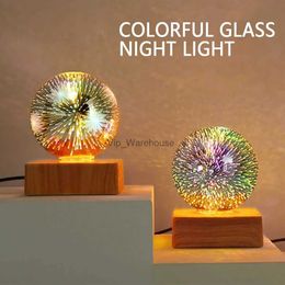 Tafellampen NIEUW 3D Vuurwerk Nachtlampje Glazen Bol Tafellamp 5V 4W USB Aangedreven Kleurrijke Tafellamp met Houten Basis Magische Ballamp YQ231006