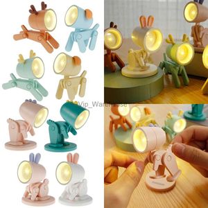 Lampes de table Nouveau 6 pièces dessin animé Mini veilleuse petite LED lampe de bureau mignon Protection des yeux Table lumière Animal chien cerf dinosaure forme de lapin YQ231006