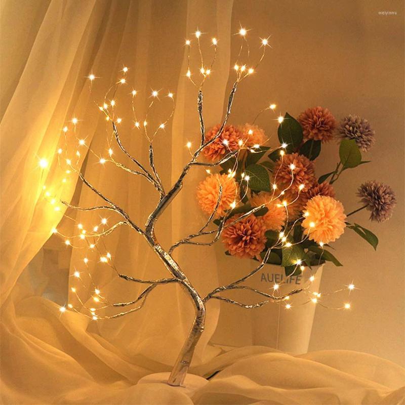 Lámparas de mesa NICLUX LED Escritorio Luz decorativa Mini árbol de Navidad Perlas Luces de hadas Alambre de cobre Guirnalda Lámpara para dormitorio Sala de estar Decoración
