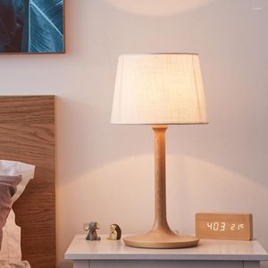 Lampes de table veilleuse lampe en bois pour chambre chevet chambre décor LED trépied en bois Vintage lin abat-jour vivant E14 prise
