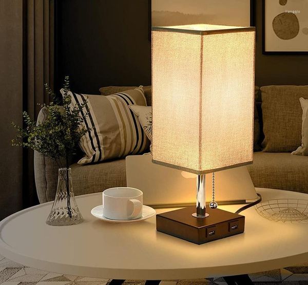 Lampes de table Lampe de chevet nordique tirant l'interrupteur de bureau table de nuit avec 2 abat-jour en lin de charge USB pour l'éclairage de décoration de chambre à coucher à la maison 2395346
