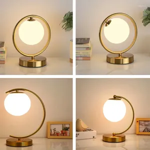 Tafellampen Noordelijke koperen ringglas kogel lamp moderne led slaapkamer woonkamer el woondecor bureau oogbescherming