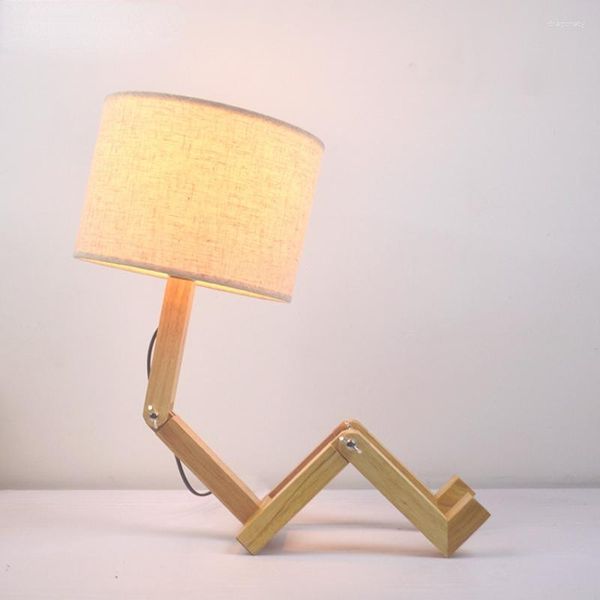 Lampes De Table nordique créatif Ins lampe en bois massif LED chambre chevet bureau veilleuse dessin animé Robot Lampara Mesa De Noche