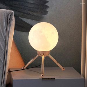 Tafellampen Noordige creatieve lamp Moon 3d Night Light Printing Lampshade Golden Slaapkamer Kerstcadeaus LED