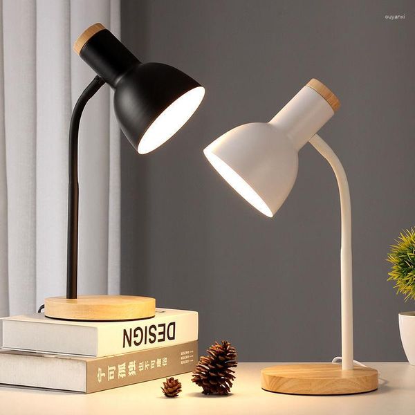 Lampes de table nordique créative en bois chambre lampe à LED métal Protection des yeux lecture décoration bras Long apprentissage salle d'étude