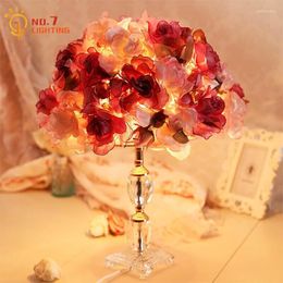 Lampes de table Design nordique Atmosphère Romantique Cristal Rêve Fleur Rose Lampe LED E27 Décor À La Maison Princesse/Salle De Mariage Chambre De Chevet