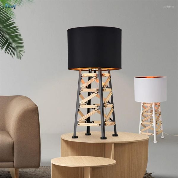 Lámparas de mesa Diseño nórdico Torre Eiffel Hierro Dormitorio Sala de estar Art Deco El Proyecto Mesita de noche Pantalla de tela Accesorios de luces de escritorio