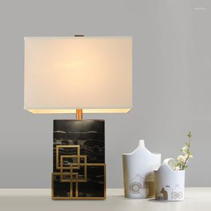 Tafellampen Noordig ontwerp vierkante marmeren e27 stoffen lampenkap Modern licht luxe villa el slaapkamer bed decoratieve verlichting